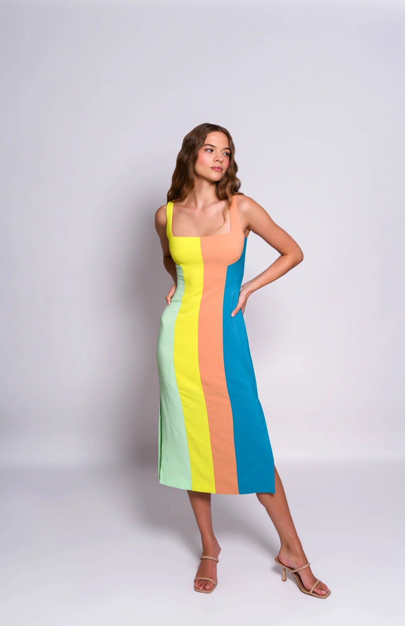 Hensley Color Block Midi Dress in Warm Tone