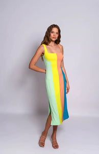 Hensley Color Block Midi Dress in Warm Tone