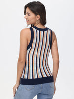 Load image into Gallery viewer, Vertical Stripe Crochet Tank in Dark Blue Multi
