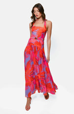 Load image into Gallery viewer, Aza Halter Maxi Dress in Purple Watercolor Gardenia