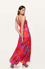 Load image into Gallery viewer, Aza Halter Maxi Dress in Purple Watercolor Gardenia
