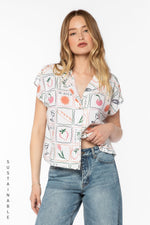 Load image into Gallery viewer, Linnea Short Sleeve Top in Multi Stamp Tile