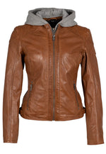 Load image into Gallery viewer, Allice Removable Hood Leather Jacket in Cognac