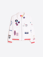 Load image into Gallery viewer, Embroidered Bomber Jacket in White Surf