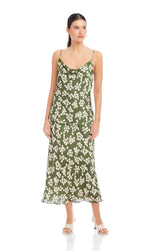 Load image into Gallery viewer, Drape Cami in Green/Off White Monotone Flowers Print