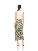 Load image into Gallery viewer, Eva Bias Ankle Skirt in Green/Off White Monotone Flowers Print