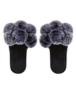 Load image into Gallery viewer, Luxe Pom Pom Open Toe Slippers in Black
