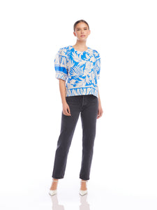 Puff Blouse in Tropical Blue