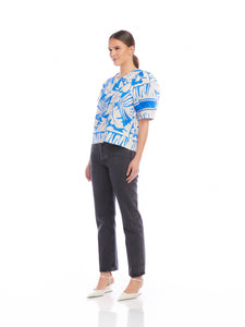 Puff Blouse in Tropical Blue