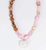 Load image into Gallery viewer, Beaded Rose Quartz Heart Necklace in Pink