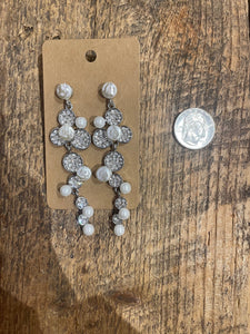 Flower Dangle Earrings in Pearl and Rhinestone