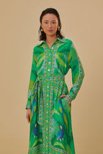 Load image into Gallery viewer, Macaw Scarf Chemise Dress in Green

