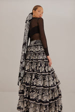 Load image into Gallery viewer, Black Paisley Bloom Tiered Skirt in Black/Cream
