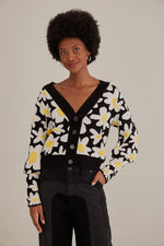 Load image into Gallery viewer, Flowers Knit Cardigan in Black
