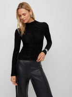 Load image into Gallery viewer, Selena Velvet Burnout Ruched Top in Black