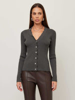 Load image into Gallery viewer, Bliss Scallop Edge Cardigan in Charcoal