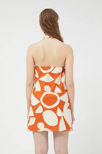 Geometric Halter Dress in Orange