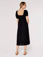 Load image into Gallery viewer, Tie Detail Milkmaid Midi Dress in Black
