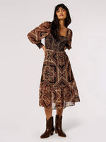 Load image into Gallery viewer, Smocked Paisley Midi Dress in Mango Combo
