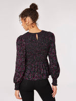 Load image into Gallery viewer, Long Sleeve Smocked Blouse in Black Paisley
