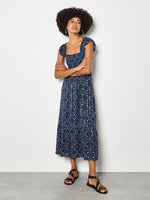 Load image into Gallery viewer, Midi Smocked Dress in Navy