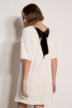 Load image into Gallery viewer, Sequin Bow Back Shift Dress in White