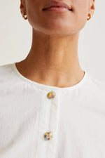 Load image into Gallery viewer, Short Sleeve Cotton Top with Colorful Buttons in White