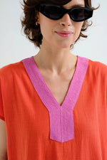 Load image into Gallery viewer, Colorblock Long Kaftan in Orange