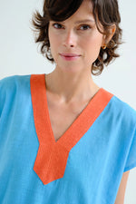 Load image into Gallery viewer, Colorblock Short Kaftan in Turqouise