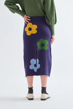 Load image into Gallery viewer, Flower Knit Midi Skirt in Navy