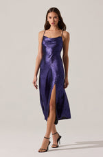 Load image into Gallery viewer, Gaia Metallic Midi Dress in Purple