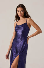 Load image into Gallery viewer, Gaia Metallic Midi Dress in Purple