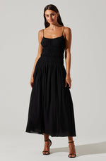 Load image into Gallery viewer, Andrina Smocked Midi Dress in Black
