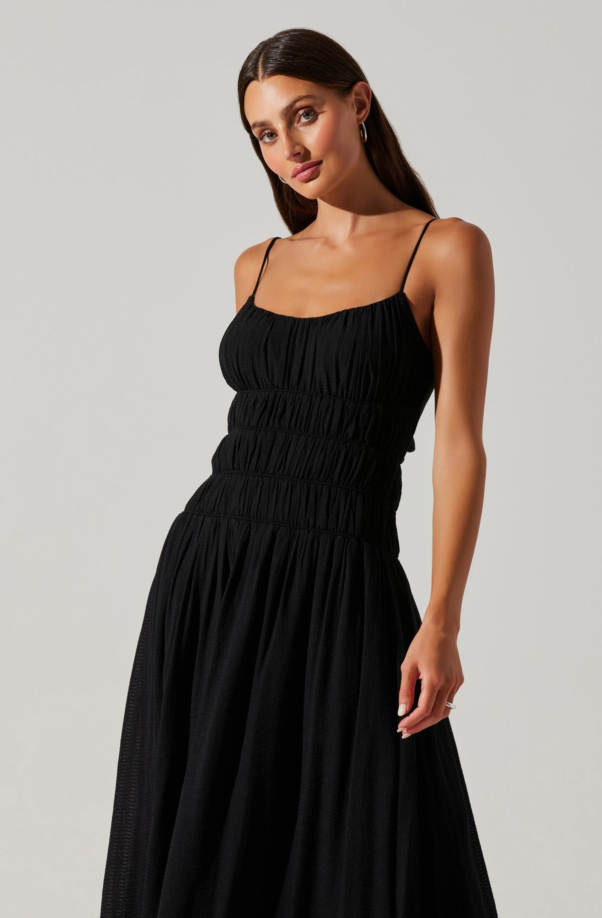 Andrina Smocked Midi Dress in Black