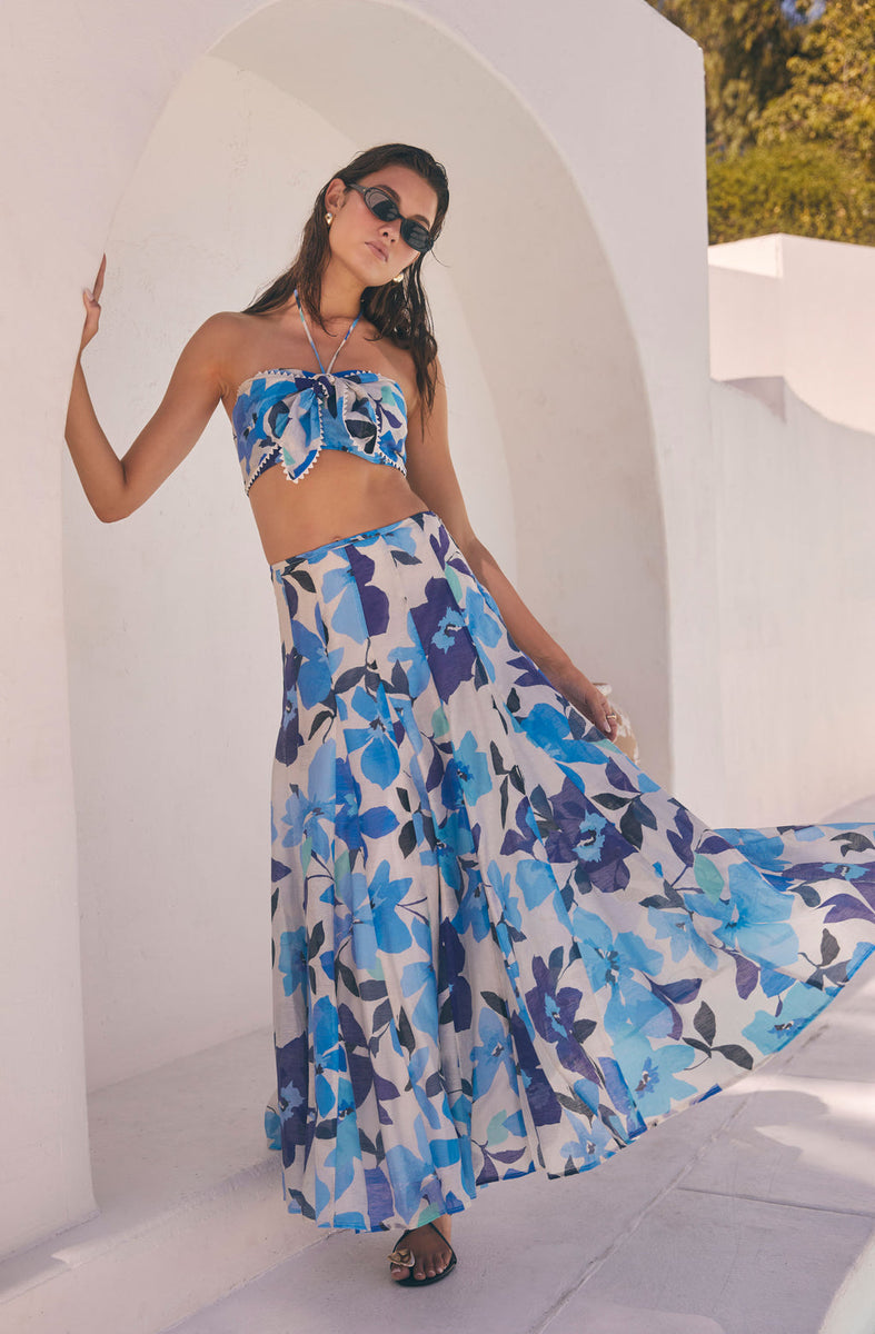 【美品】カルーセル　ボケンMonaco Skirt（blue）セット Kaley Maxi Skirt in Blue Floral – Mint Julep