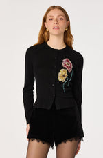 Load image into Gallery viewer, Alecia Beaded Floral Cardigan in Black