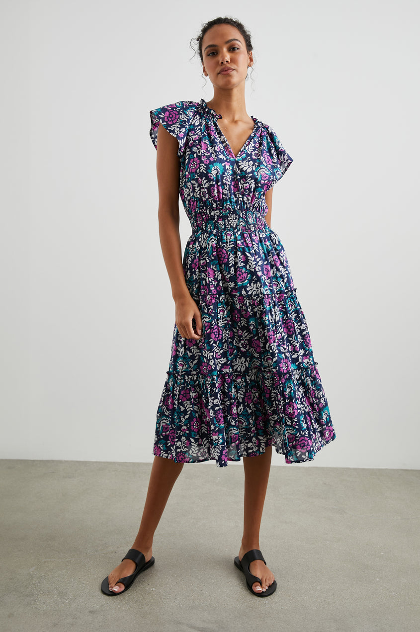 Amellia Dress in Woodblock Floral