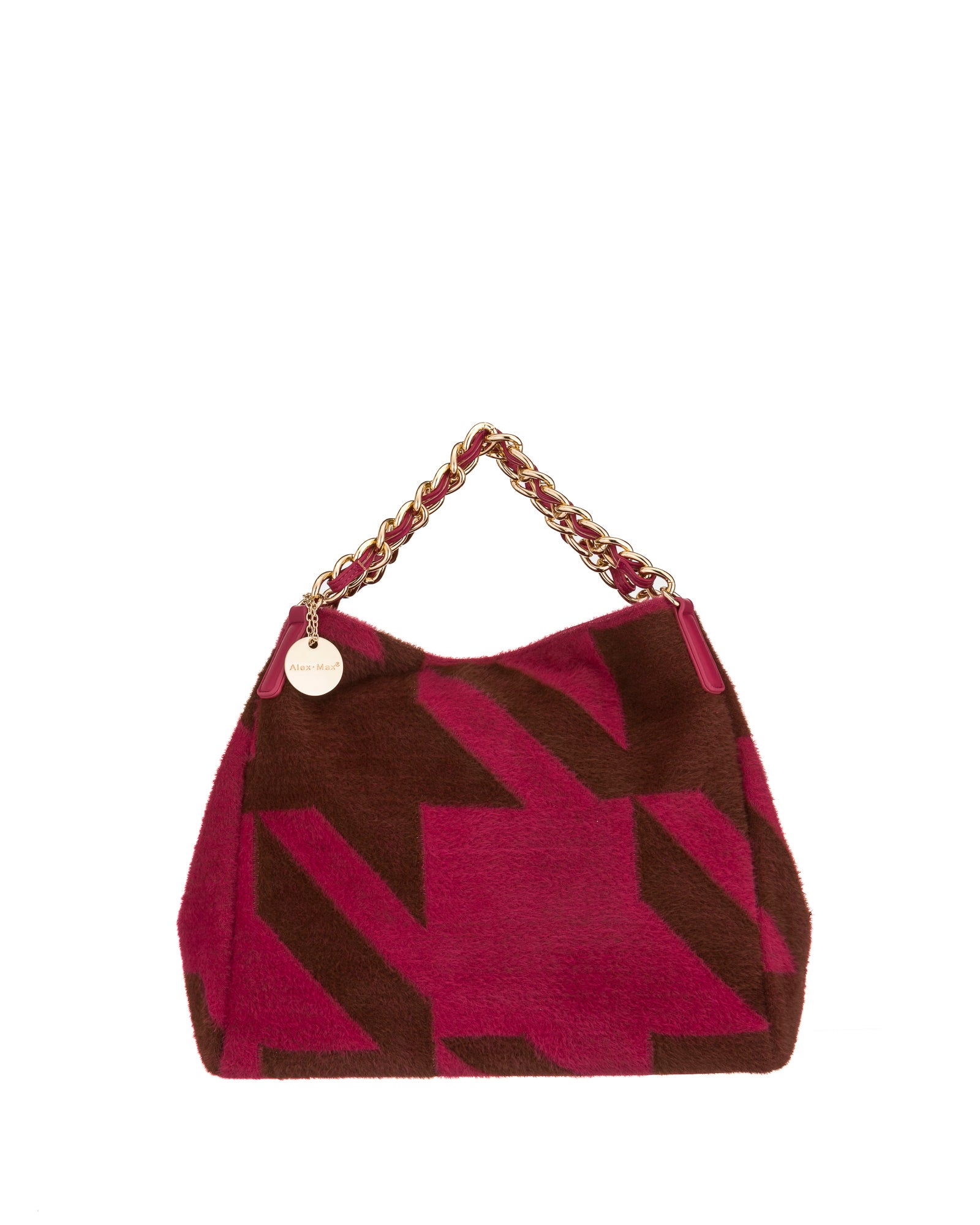 Chain Strap Houndstooth Carryall Bag in Magenta