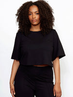 Load image into Gallery viewer, Ponte Knit Short Sleeve Top in Black
