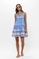 Load image into Gallery viewer, Sleeveless Tiered Short Dress in Campania Blue
