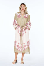 Load image into Gallery viewer, Floral Shirtdress in Khaki Multi