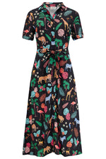 Load image into Gallery viewer, Lauretta Shirt Dress in Black Tropical Safari
