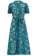 Load image into Gallery viewer, Fiona Batik Midi Shirt Dress in Teal Painted Floral
