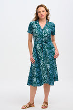 Load image into Gallery viewer, Fiona Batik Midi Shirt Dress in Teal Painted Floral
