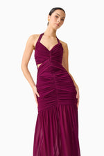 Load image into Gallery viewer, Elena Halter Neck Gown in Plum Red