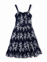 Load image into Gallery viewer, Floral Embroidery Front Tie Tiered Midi Dress in Navy