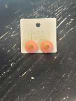 Load image into Gallery viewer, Small Lamp Button Earring in Coral