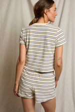 Load image into Gallery viewer, Eve Crew Neck Tee in Cobalt/Sugar Stripe