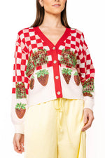 Load image into Gallery viewer, Checkered Strawberry Cardigan in Red & White