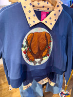 Load image into Gallery viewer, Polka Dot Collar Turkey Sweatshirt in Navy